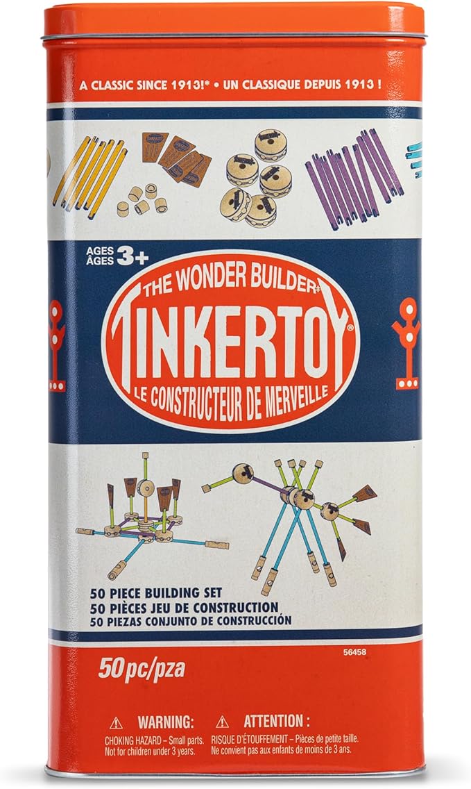 TINKERTOY - Retro Building Set Tin - 50 Pieces