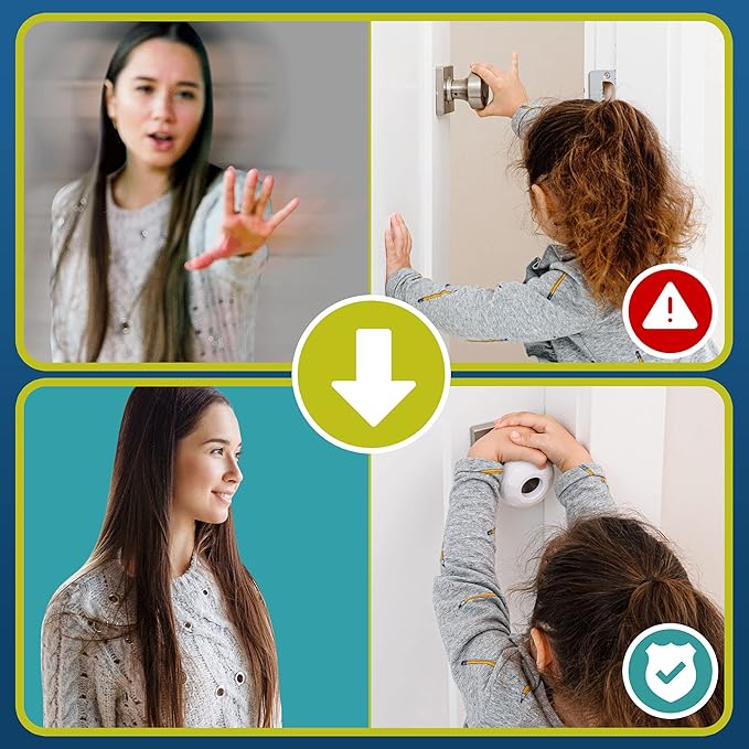 Child Safety Door Knob Cover (4 Pack) Hard-to-Remove Dual-Lock Door Handle Covers for Kids - Reusable Baby Proof Door Knob Locks - Installs Easily, No Tools Needed (White)