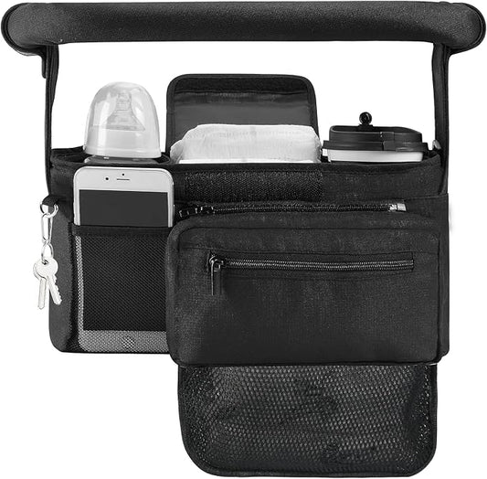 Momcozy NON-SLIP Universal Stroller Organizer | Insulated Cup Holder | Detachable Phone Bag & Shoulder Strap | Fits Uppababy, Baby Jogger, Britax, BOB, Umbrella and Pet Stroller