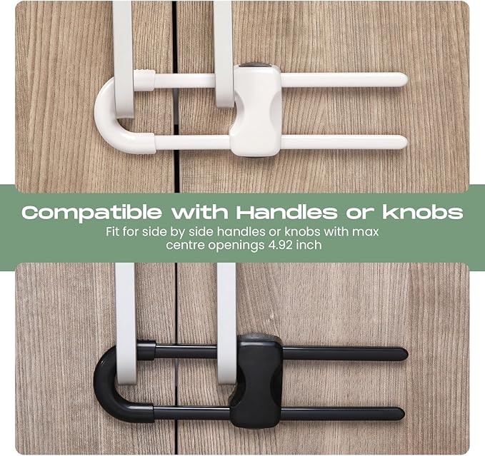 Jetec 10 Pieces Cabinet Locks for Babies, U-Shaped Proofing Drawers Safety Child Locks Adjustable, Easy to Use Childproof Latch for Knob Handle on Kitchen Door Storage Cupboard Closet (White, Black)