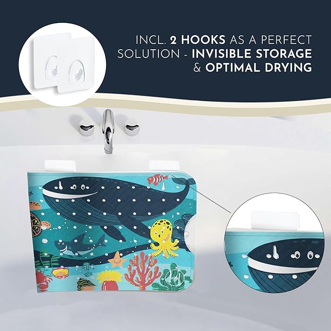 Homerella Baby Bath Tub Mat | Anti Mold Mildew Resistant Non Slip Kids and Adult Bath Tub Shower Mats | 40x16 inch Long with Suction Cups for Secure Grip Hooks for Storage & Drying | Machine Washable