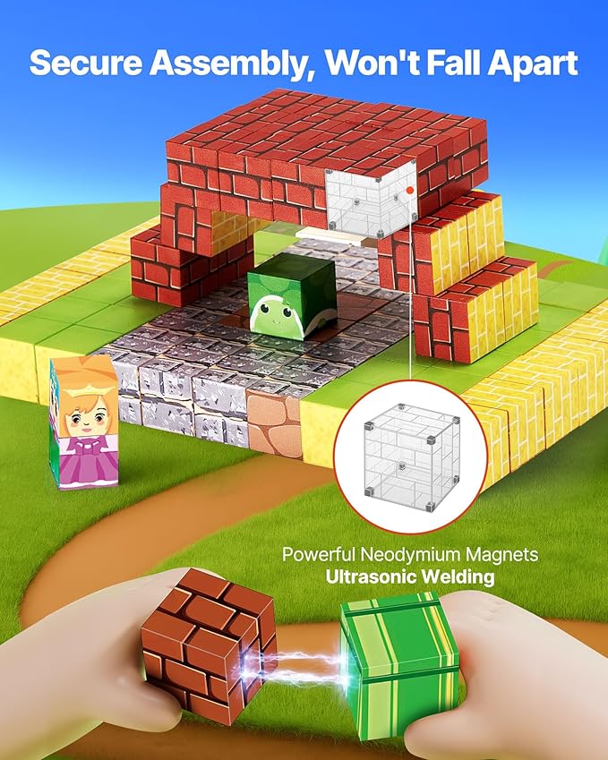 VEVOR Magnetic Blocks, 100 PCS Magnet Blocks Set, Magnetic Building Cubes for Kids, STEM Montessori Sensory Toys for Christmas Birthday Gift, Construction Stacking Toy for 3+ Years Old Boys & Girls