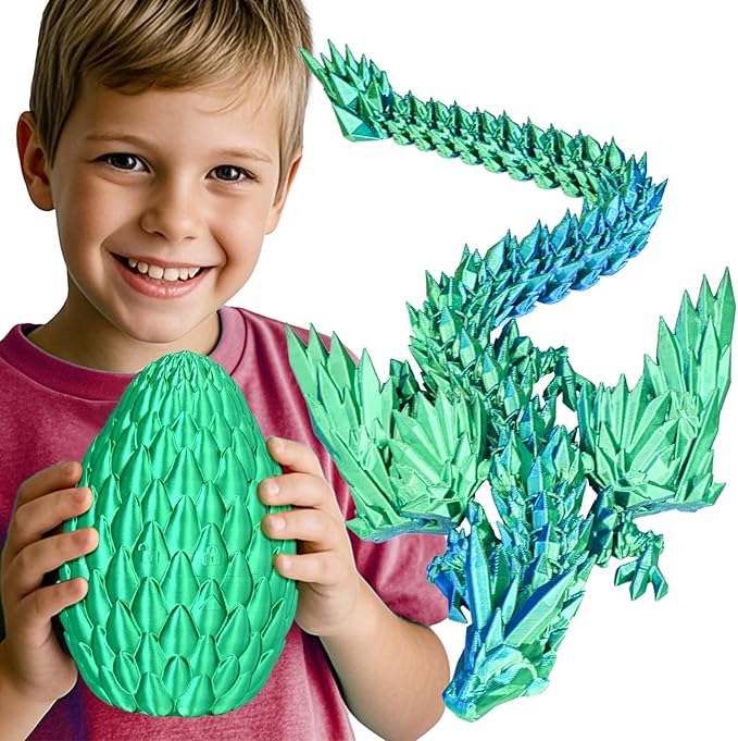 3D Printed Dragon Eggs with Articulated Fly Dragon Inside, Collectible Figurines Fidget Toy for Adults Kids Birthday Easter Christmas White Elephant Gifts for Friends Colleagues(Silk Green, L size)