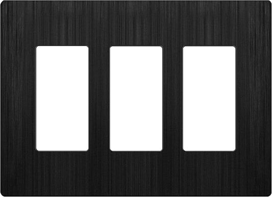 LIDER Brushed Finish Decorator Switch Cover, Screwless Wall Plate, Mid-Size 3-Gang 4.88" x 6.77", Unbreakable Polycarbonate Thermoplastic, UL Listed, LSWP-33M-BBK, Brushed Black