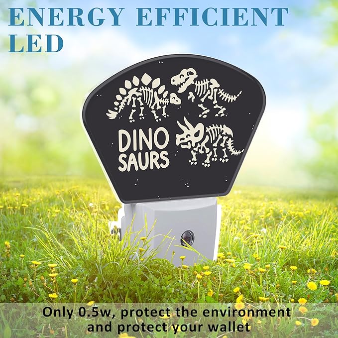 Cute Skeletons of Dinosaurs Night Light for Kids, Dinosaurs Skeletons LED Night Light Plug into Wall with Dusk to Dawn Sensor for Girls Boys Bedroom, Hallway, Kitchen, Bathroom, Stairs Decor