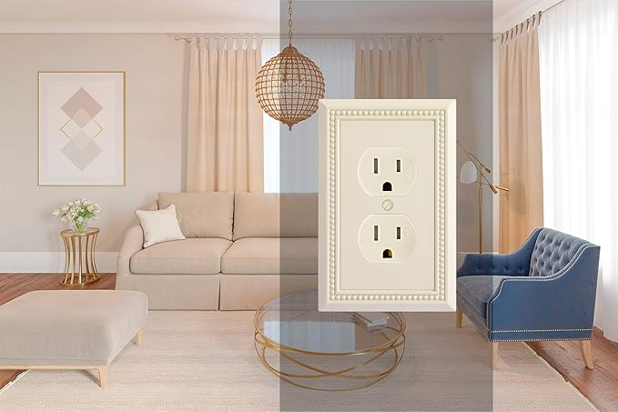 Henne Bery Sunken Pearls Heavy Duty Decorative Wall Plate Switch Plate Outlet Cover, Durable Solid Zinc Alloy (Single Duplex 2PK, Light Almond)