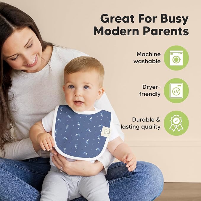 8-Pack Organic Baby Bibs for Boys, Girls - Soft Cotton Drooling and Teething Bibs for Baby Girl & Boy, Extra Absorbent, Easy to Clean & Put On for Toddler, Newborn, Infant 0-24 Months (Marine Muse)