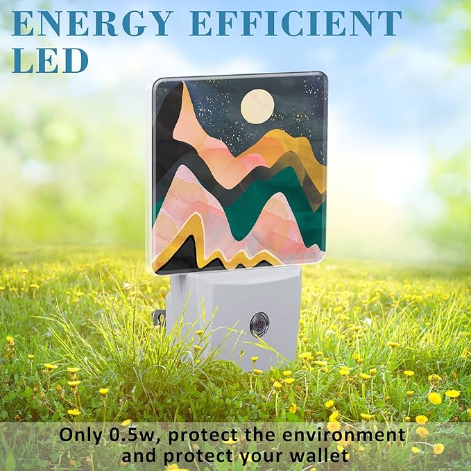 Plug in Night Lights Abstract Mountains Night Sky and Moon Nightlight Plug Into Wall Dusk to Dawn Sensor LED Night Light for Kid Girls Boys Room Decor,Hallway,Kitchen,Bathroom,Nursery,Stairs