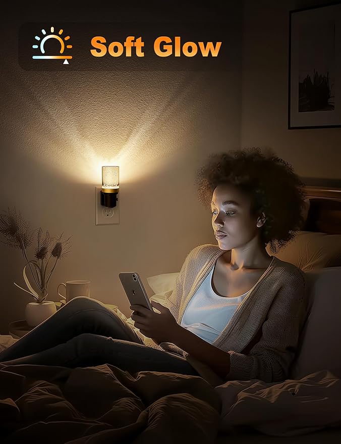 JandCase Night Light, Dimmable Night Lights Plug into Wall, Auto On/Off Light Sensor Nightlight, 3000K Warm White 0-100LM Brightness LED Nightlight, Bathroom Night Light Hallway Bedroom Decoration