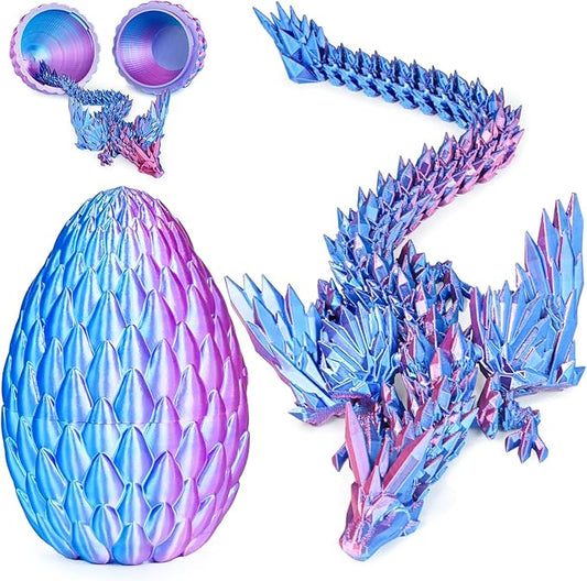 3D Printed Dragon Eggs with Articulated Fly Dragon Inside, Collectible Figurines Fidget Toy for Adults Kids Birthday Easter Christmas White Elephant Gifts for Friends Colleagues(Blue Pink, M size)