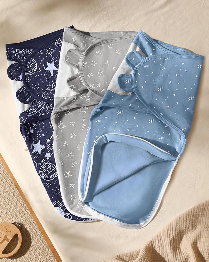 Baby Swaddles for Newborns with Zipper, 100% Cotton Newborn Swaddle Sack, 3 Pack Baby Swaddles 3-6 Months Swaddle Sleep Sack for Newborn Baby Boy Girl Blue Planet