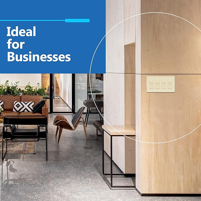 LIDER Matte Finish Decorator Switch Cover, Screwless Wall Plate, Mid-Size 4-Gang 4.88" x 8.58", Unbreakable Polycarbonate Thermoplastic, UL Listed, LSWP-34M-LA, Light Almond