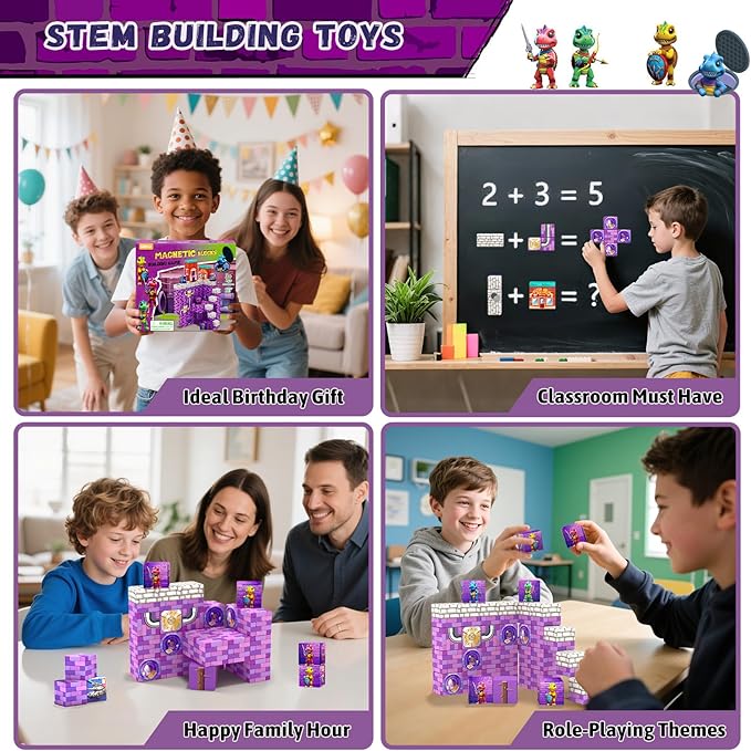 48PCS Magnetic Blocks,Building Blocks Dinosaur Toys for 3+ Year Old, Magnet Cubes Sensory Montessori Toys for 3 4 5 6 7 8 Year Old Boys & Girls, Kids