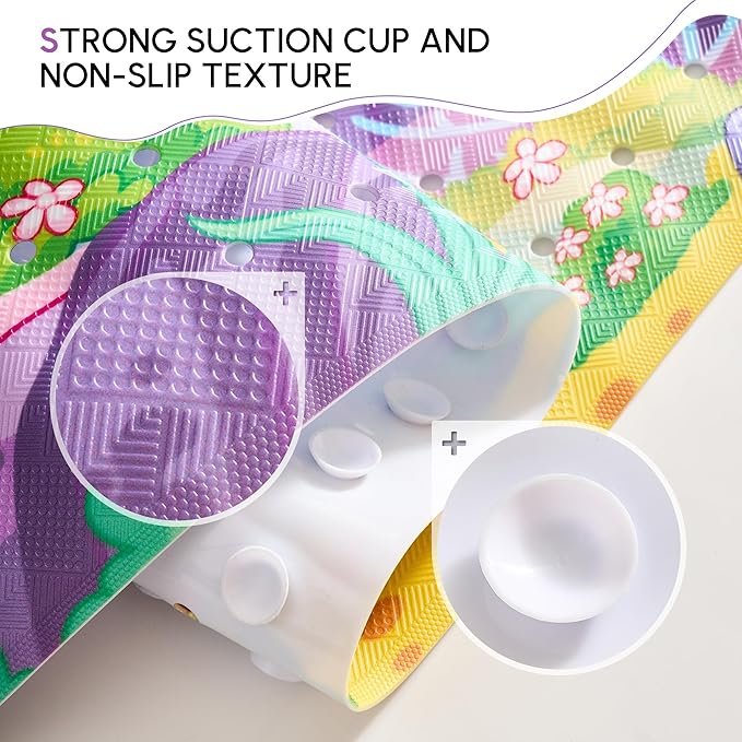 VANNOKOR Baby Bath Mat for Tub Non Slip Kids, 40 X 16 Inch Extra Long Bathtub Mat with Drain Holes and Suction Cups, Anti Slip Shower mat Machine Washable, Mermaid