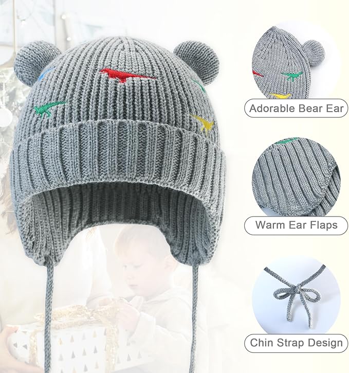 XIAOHAWANG Baby Hat Cute Bear Toddler Earflap Beanie Warm for Fall Winter
