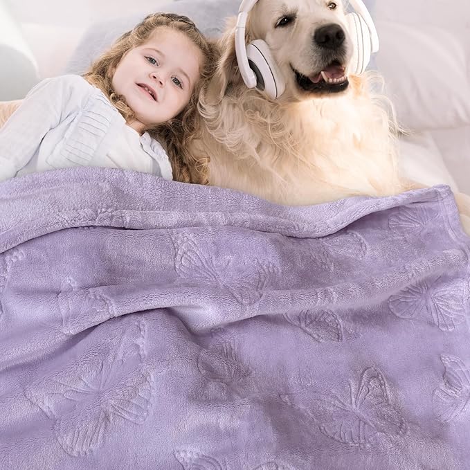 BORITAR Baby Blanket with Butterfly Design for Girls Ultra Soft Fleece Warm and Lightweight Blankets for Infant Toddler Newborn, 30x40 Inch, Purple