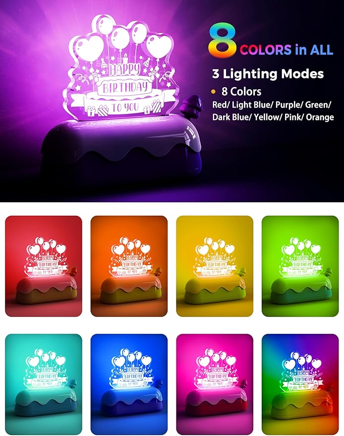 L LOHAS LED Birthday Night Lights for Kids, Kawaii Stuff Birthday Desk Lamp, Rechargeable Desk Decor for Bedroom, Besides, Dinning, Nursery Night Light for Kids, Boys, Girls, Gifts