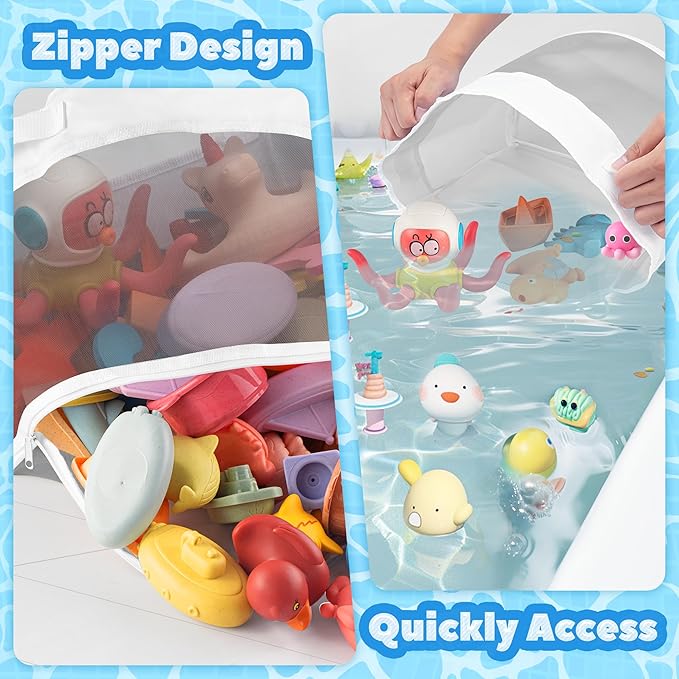 UNEEDE Bath Toy Organizer,4.15 Gallons Bathtub Toy Storage Organizer,Quick Access Bath Toy Holder For Bathtub,Baby Organizer And Storage,Quick Dry Baby Bath Toy Storage For Tub,Mesh Shower Caddy(Gray)