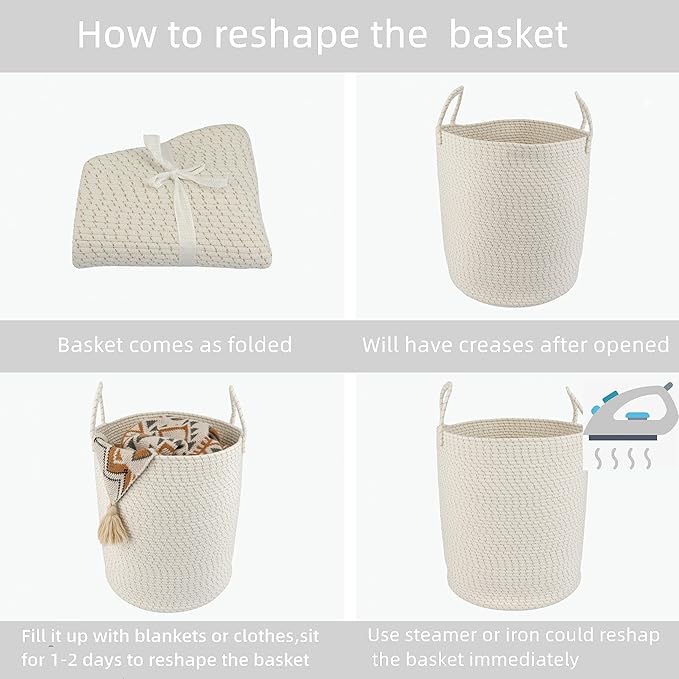 Cotton Rope Laundry Basket Hamper for Clothes Woven Storage Basket for Living Room Bedroom Boho Tall Rope Baskets for Blanket Toys Pillow Towels Baby Nursery Hamper Bin striped