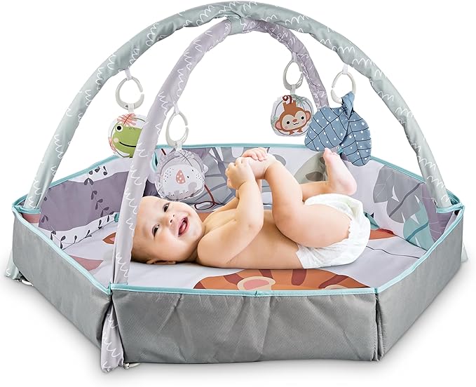 Henry & Colin Baby Activity Play Gym Mat with Hanging Toys, Soft Padded Mat, Sensory Development Play Area for Newborns and Infants, Convertible Play Center for Tummy Time and Fun Learning (Blue)