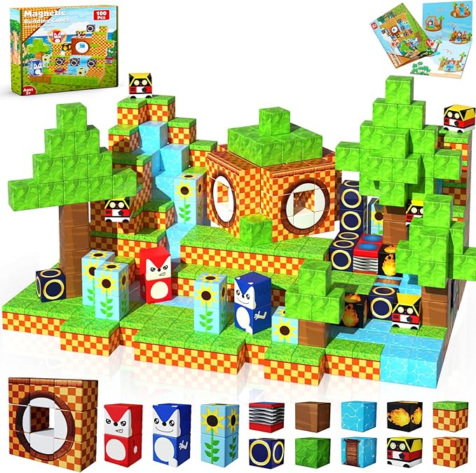 Magnetic Blocks - 100PCS Building Blocks - Toys for Montessori Toddler Christmas Birthday Gifts - STEM Sensory Toys for 3 4 5 6 7 8 9 10 Year Old Boys and Girls