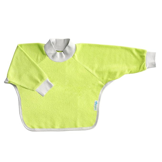 Kiddologic Bibit-all Baby Feeding Bib, Long Sleeves with Ribbed Cuffs and High Collar, Stretchy Pullover Smock, Soft Absorbent Terry, Waterproof Lining, Unisex Toddler 12-36 Months, Fresh Lime (Green)