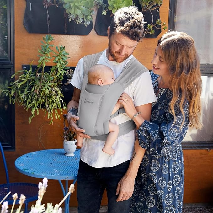 Ergobaby Embrace Baby Carrier Newborn to Toddler - Lightweight Ergonomic Baby Carriers - Cozy Essentials (7-25 Pounds), Soft Air Mesh, Soft Grey