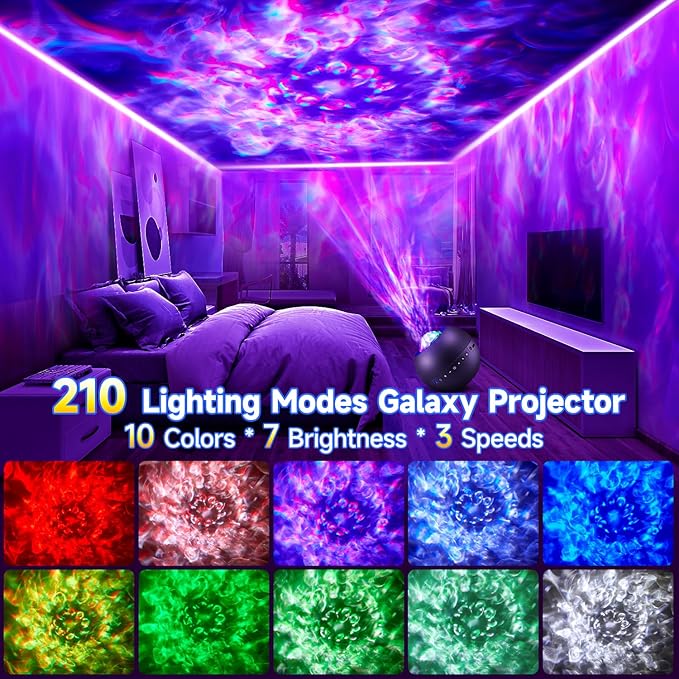 COOLNIGHT Galaxy Light Projector, 210 Light Effects Ceiling Projector with 15 White Noise, HiFi Bluetooth Galaxy Projector for Bedroom, Remote & Timer –Galaxy Projector Lights for Bedroom Adults