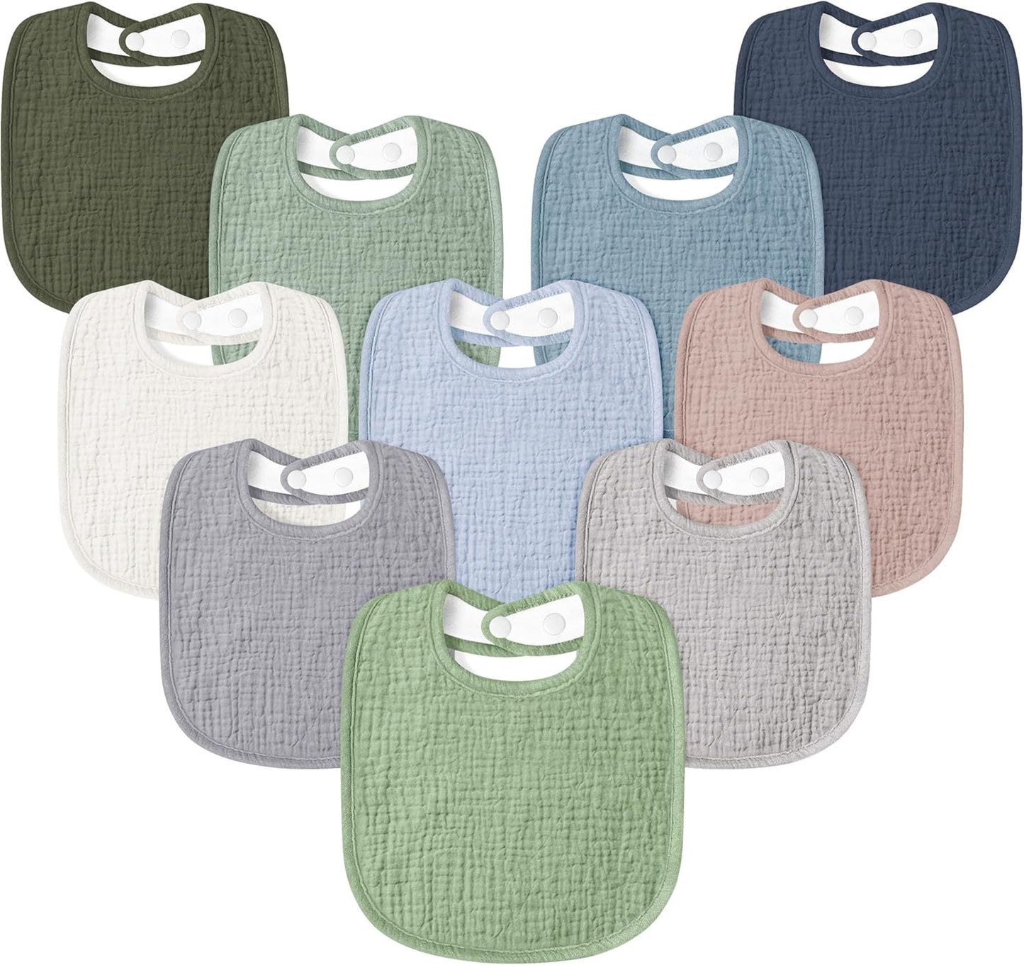 Susurration Muslin Baby Drool Bibs 10Pack Soft Square Adjustable Bandana Bibs for Unisex Baby Girls & Boys