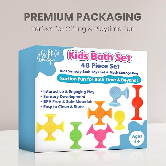 48 Pack Toddler Suction Cup Bath Toys for Kids Ages 1-3, Sensory Bath Toys for High Chair Car Window and Airplane Travel Essentials, Toddler Stocking Stuffers