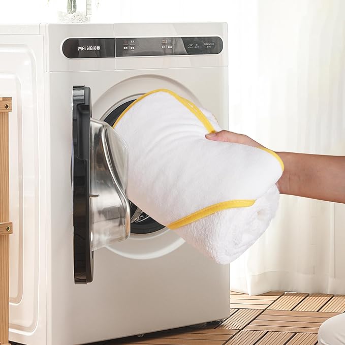 POLYTE Premium Hypoallergenic Microfiber Hooded Baby Bath Towel, 36 x 36 in, 2 Pack (White w/Yellow,Pink Trim)