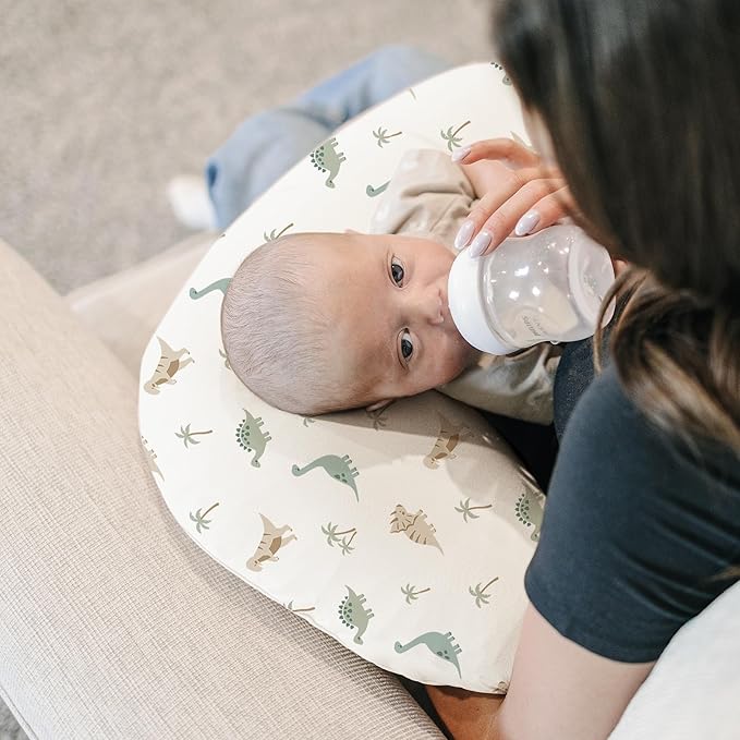 Konssy 2 Pack Nursing Pillow Covers, Stretchy and Soft Nursing Cover for Breastfeeding Pillows, Pillow Slipcover for Baby Girls Boys Newborn (Dino Jungle, Sage)