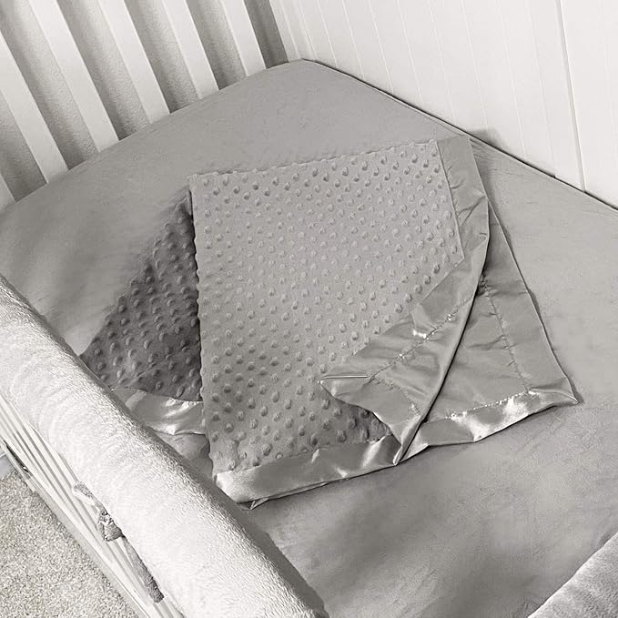 American Baby Company Heavenly Soft Chenille Receiving Blanket, 2-Layer Design with Minky Dot & Silky Satin, Gray, 30" x 40" for Boys and Girls