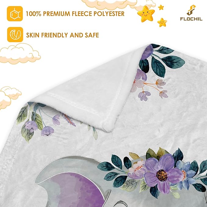 FLOCHIL Personalized Baby Blankets, Custom Baby Blanket - Baby Blanket with Name for Girls, Best Gift for Newborn Elephants Plush Fleece (30x40)