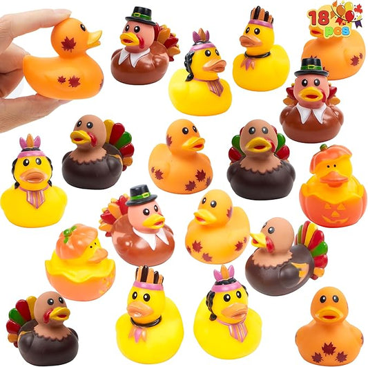 JOYIN 18PCS Thanksgiving Rubber Ducks for Boys Girls Kids & Toddlers, Thanksgiving Party Favor Gifts, Rubber Ducky Bath Toys, Kids Fun Bath Duck Toys