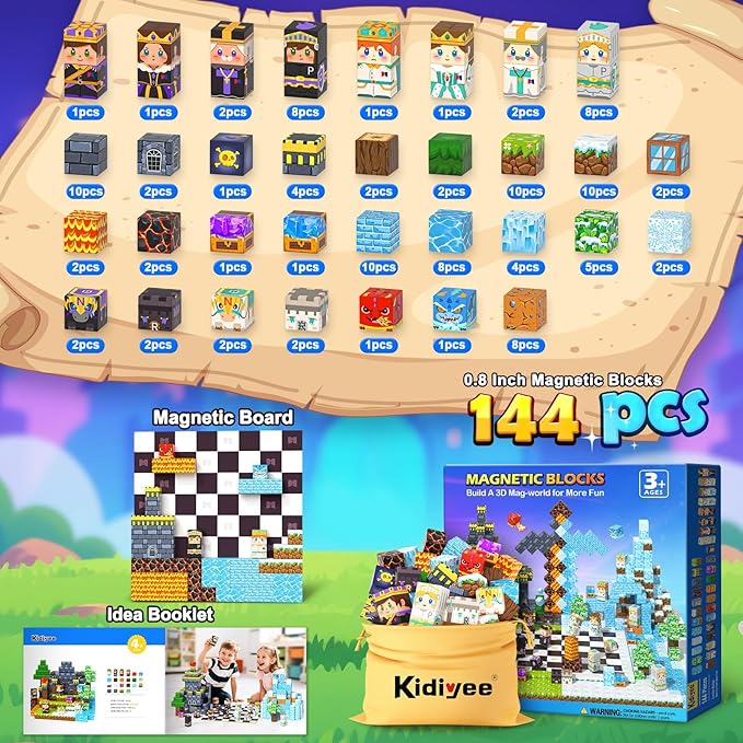 Magnetic Blocks - Mine Magnet World Chess Set, Magnetic Building Toys Games for Kids Ages 5-7 6-8 8-12, Magnet Tiles Kids Toddler Toys, Ideal Gifts for Boys & Girls Ages 3+