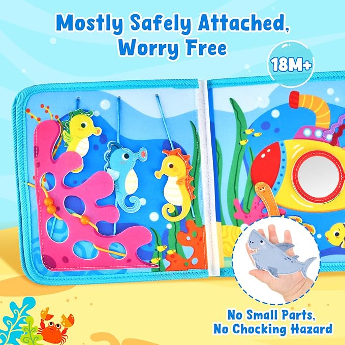 JoyCat Ocean Busy Book for Toddlers 1-3 - Travel Toy Activity Book for 1 2 3 Year Old Boys Girls, Educational Travel Toy with Sea Animals & Life Skills, Toddler Birthday Gift, Autism Sensory Toys