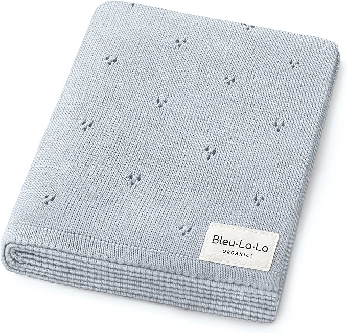 Luxury Organic Cotton Pointelle Baby Blanket (Powder Blue)