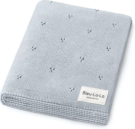 Luxury Organic Cotton Pointelle Baby Blanket (Powder Blue)
