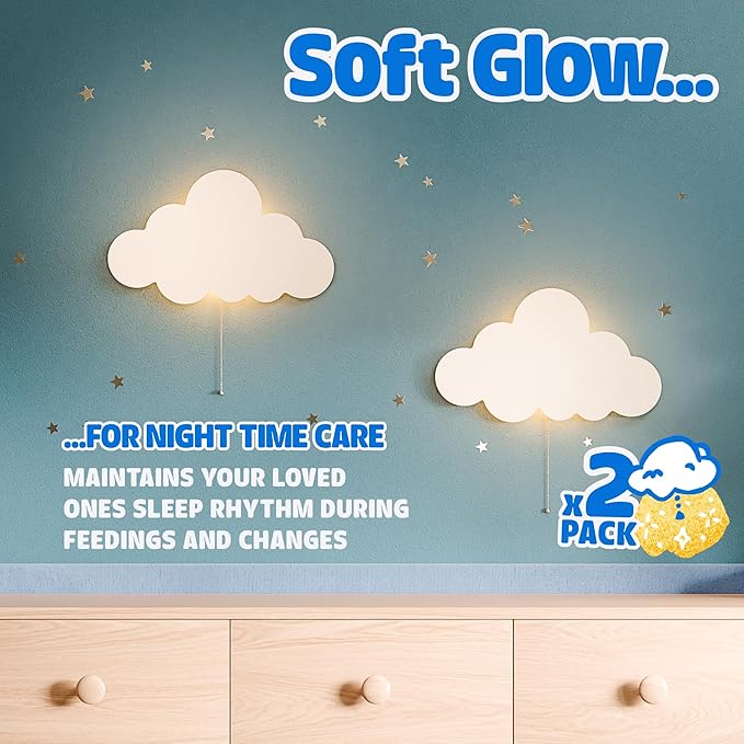 Tip perk 2 Pack Cloud Light - Floating Cloud Wall Lamp for Nursery | Cute Floating Lamp for Kids Bedroom | Battery-Operated Hanging Night Lights for Bedroom/Baby Nursery
