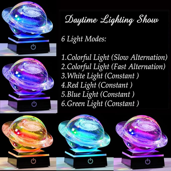 3d Solar System Model Galaxy Crystal Ball 80mm 3.15inch - Saturn Shape Outer Space Astronomy Gifts Room Decor Unique Gifts For Men Him Birthday Dad Physics Science Teacher Night Light Planet Lamp