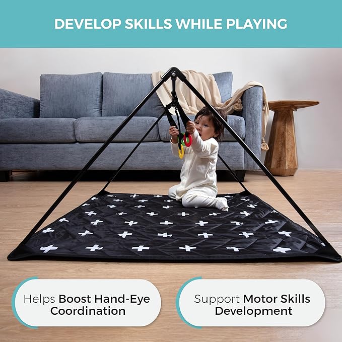 Travel Baby Play Mat for Babies 0-6 Months, Baby Play Mat, Newborn Travel Essentials, Tummy Time for Floor, Portable, Crosses Pattern