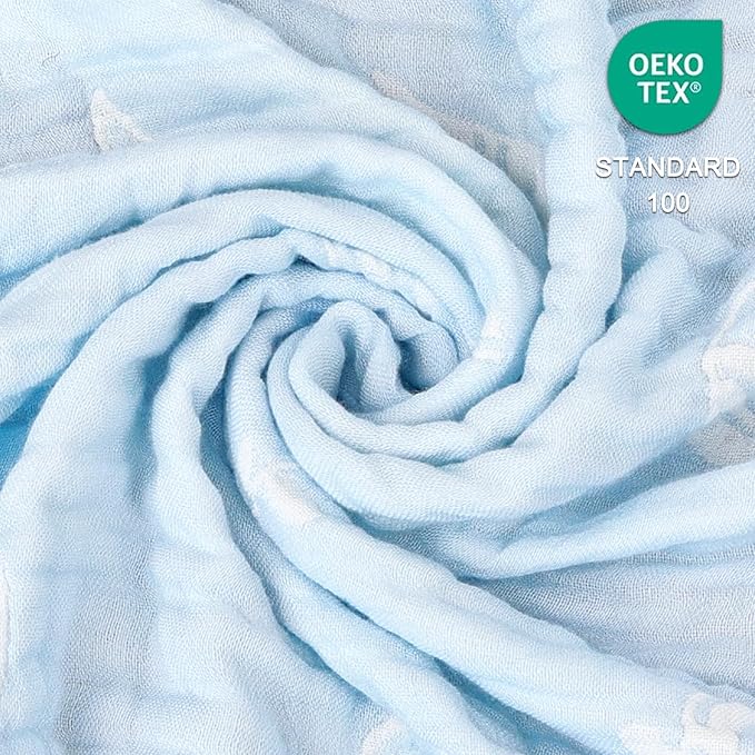 BOPRIO Muslin Baby Blanket Ultra Soft and Lightweight Versatile Swaddle and Bed Blanket for Baby Toddler Essentials Infant Shower Items, 43 x 43 Inch (Blue Ocean)