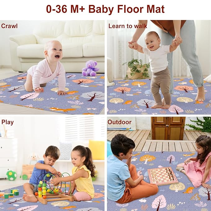 50 x 50 Play Mat for Baby Playpen Tummy Time Mat, Non-Slip Washable Baby Playpen Mat, Baby Crawling Mats for Floor, Portable Travel Large Play Mats for Toddlers and Infants
