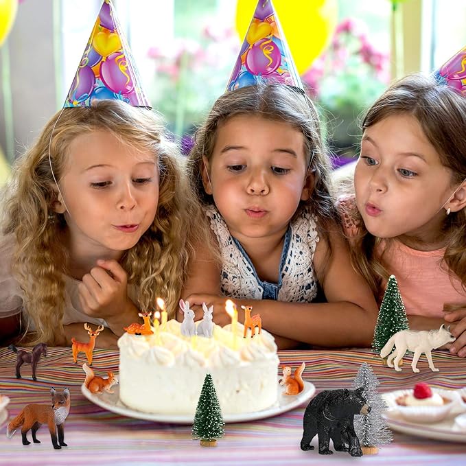 Skylety 18 Piece Wild Forest Animals Figures Toys Set Assorted Creatures Forest Diorama Realistic Plastic Woodland Animals Figurines Model Trees for Birthday Party Favors for Boys and Girls