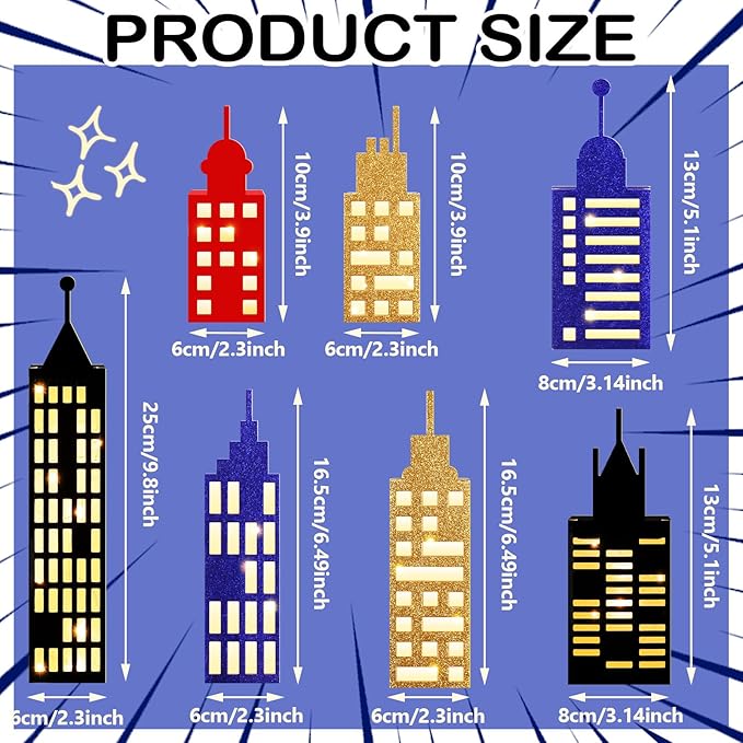 15 Pcs Hero Party Favor Boxes Skyscraper 3D City Box Skyline Buildings Heroes Candy Goodies Boxes Hero Theme Centerpiece Decorations Birthday Party Supplies(Classic Color)