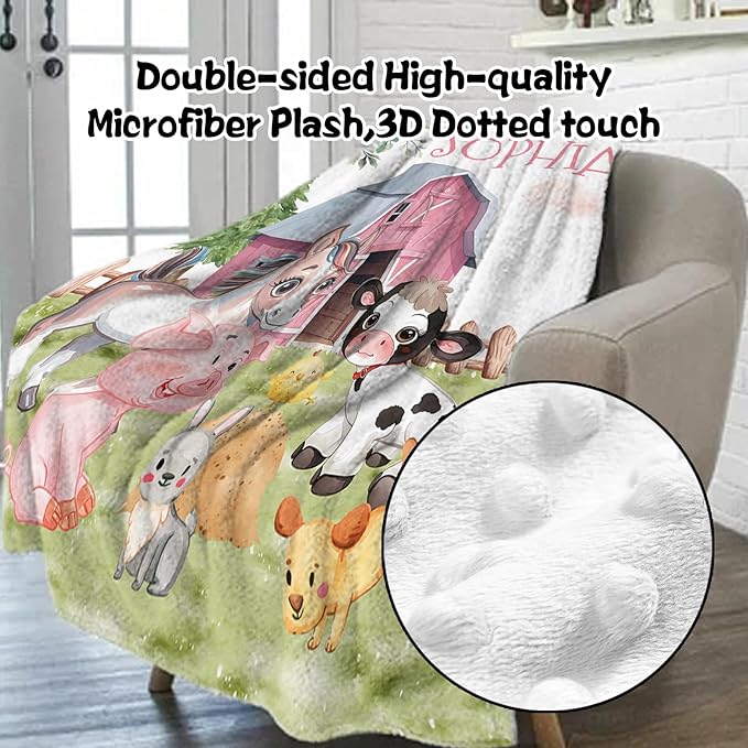 Custom Nursery Crib Bedding Set: Personalized Name 4 Piece Animal House Design Baby Crib Sets for Girls - Toddler Double Layer Blanket Set, Comfortable Crib Bed Sheets for Baby Toddlers