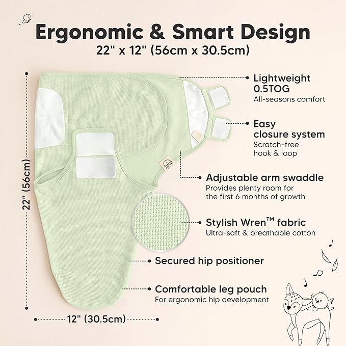 3-Pack Organic Swaddles for Newborns, Baby Sleep Sacks 0-3 Months - Baby Swaddle Wrap, Newborn Wearable Blanket, Infant Sleep Sack for Girls, Boys, Soft & Snug, Large Hook & Loop Closure (Mellow)