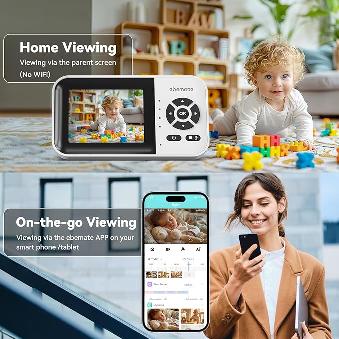 ebemate WiFi Video Baby Monitor,2.8" Display with 1080P Camera,No Glow Night Vision,2-Way Talk & 1200Ft Long Range,WiFi On/Off Cam Baby Monitoring EBS28