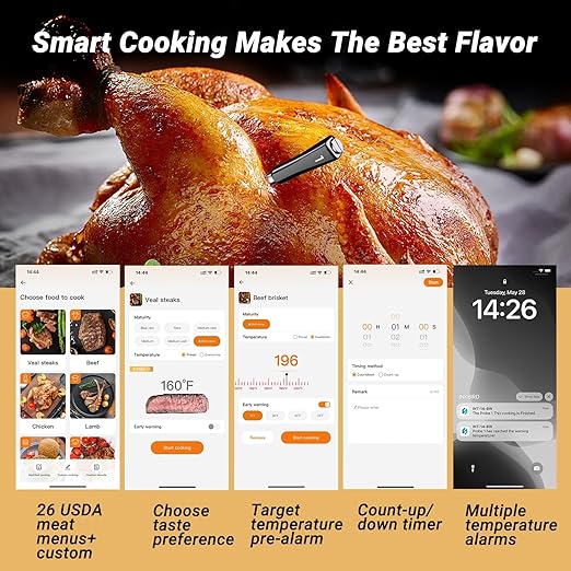 Wireless Meat Thermometer with 4 Probes, Inkbird Wifi BluetoothThermometer Digital Wireless for Rotisserie Grill Oven,Unlimited Range Dishwasher Waterproof Bluetooth Meat Thermometer for iOS & Android